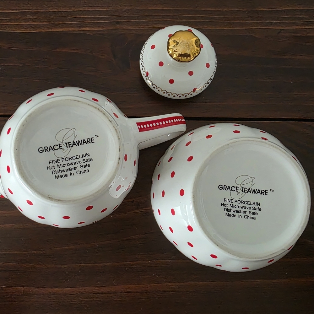 Grace Teaware Josephine Porcelain Sugar & Creamer Set - Red - Picture 6 of 6